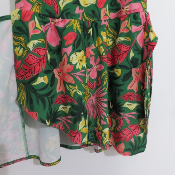 Old Navy Womens Sz S Green Pink Tropical Floral One-Piece Bathing Suit Tie Waist - Picture 5 of 8